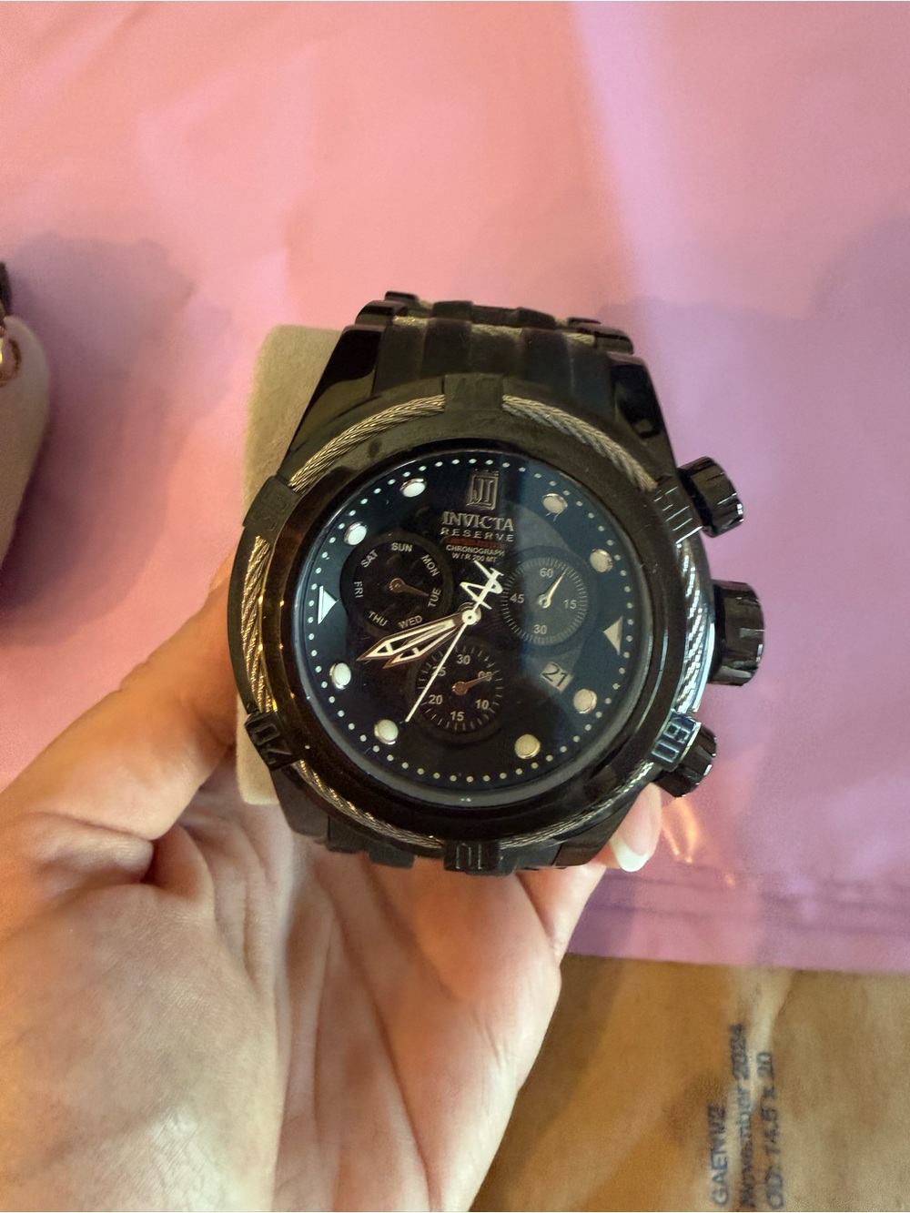 Invicta Reserve Men’s Black Swiss Chronograph 200M Watch Cable Design